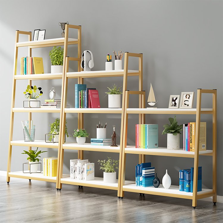 Modern Metal Frame Freestanding Storage Inclined Ladder Shelf Multilayer Bookshelf Bedroom Kitchen