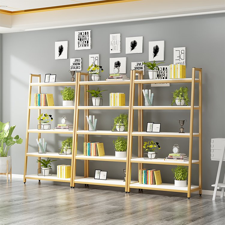 Modern Metal Frame Freestanding Storage Inclined Ladder Shelf Multilayer Bookshelf Bedroom Kitchen