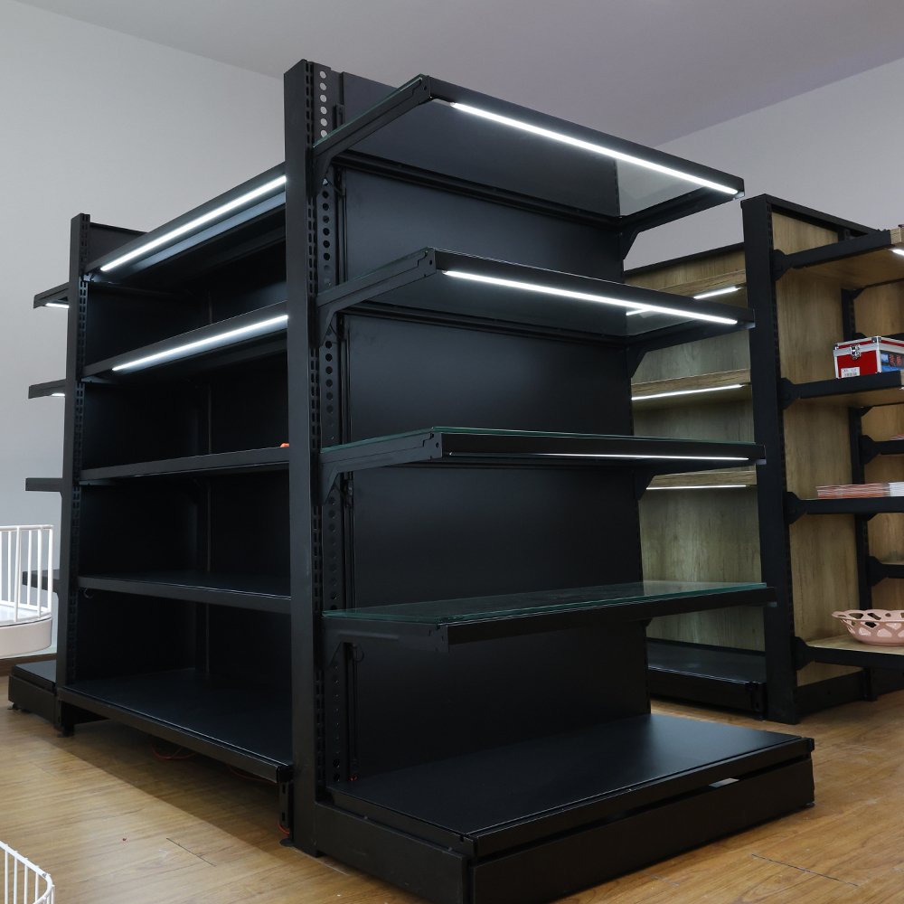 6-tier led metal wood display book shelf supermarket shelf dimmable LED lights wall mounted track light strip rail