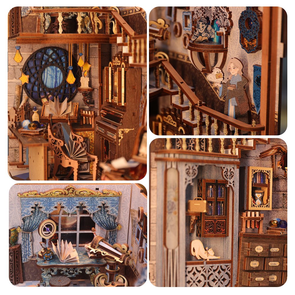 Cutebee Miniature Model 2023 New Design 3D Wooden Puzzle Christmas Magic Book Nook Kit with dust cover and LED Touch Light