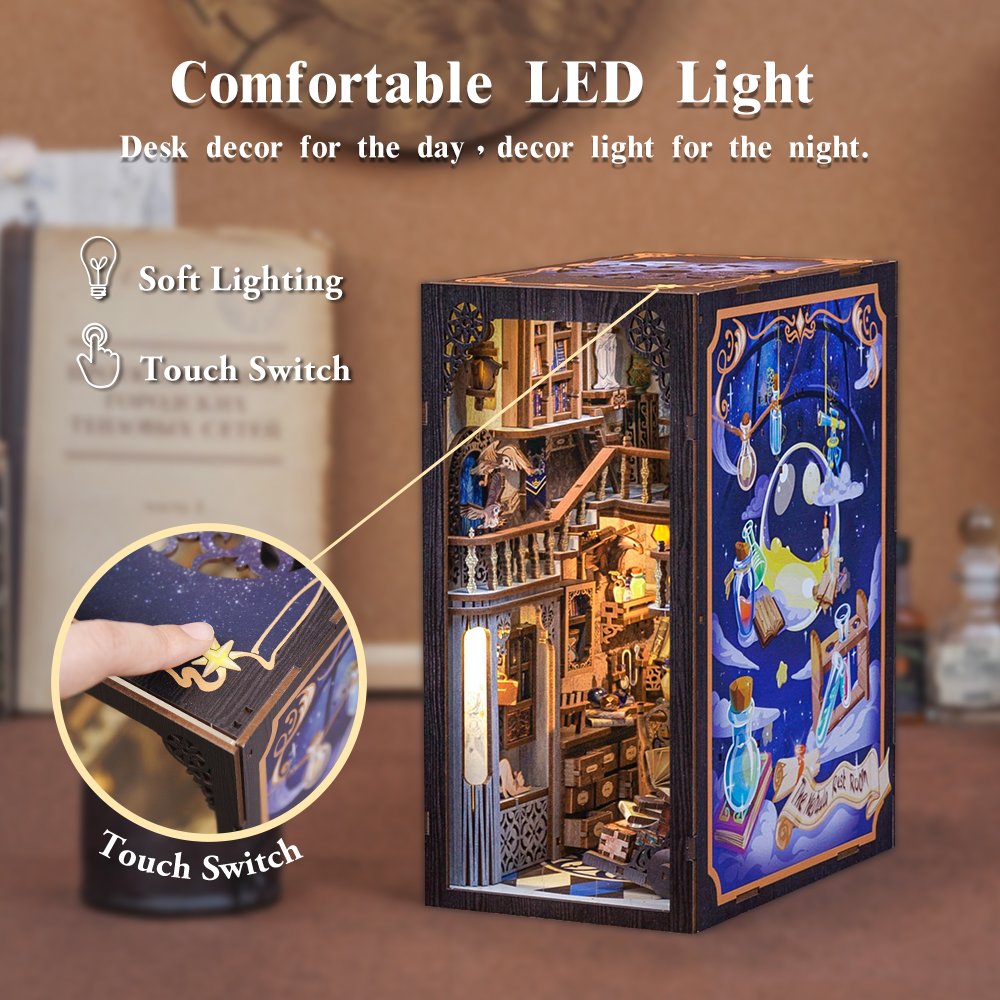 Cutebee Miniature Model 2023 New Design 3D Wooden Puzzle Christmas Magic Book Nook Kit with dust cover and LED Touch Light