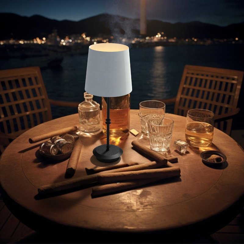 Wireless Modern Gold Brass Battery Rechargeable Restaurant Cordless Fabric Shade E27 Bulb LED Table Lamp