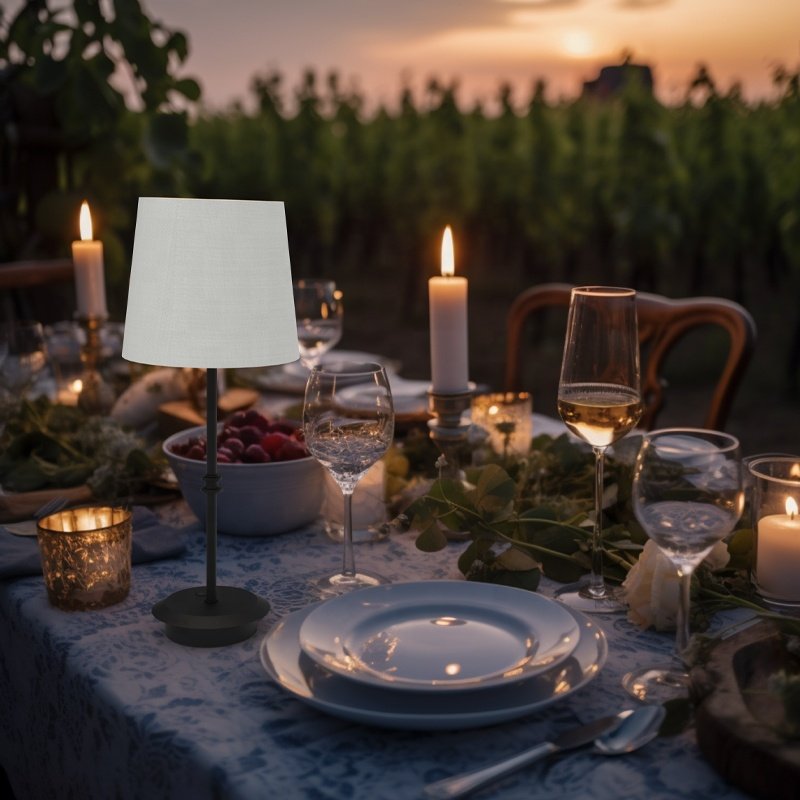 Wireless Modern Gold Brass Battery Rechargeable Restaurant Cordless Fabric Shade E27 Bulb LED Table Lamp