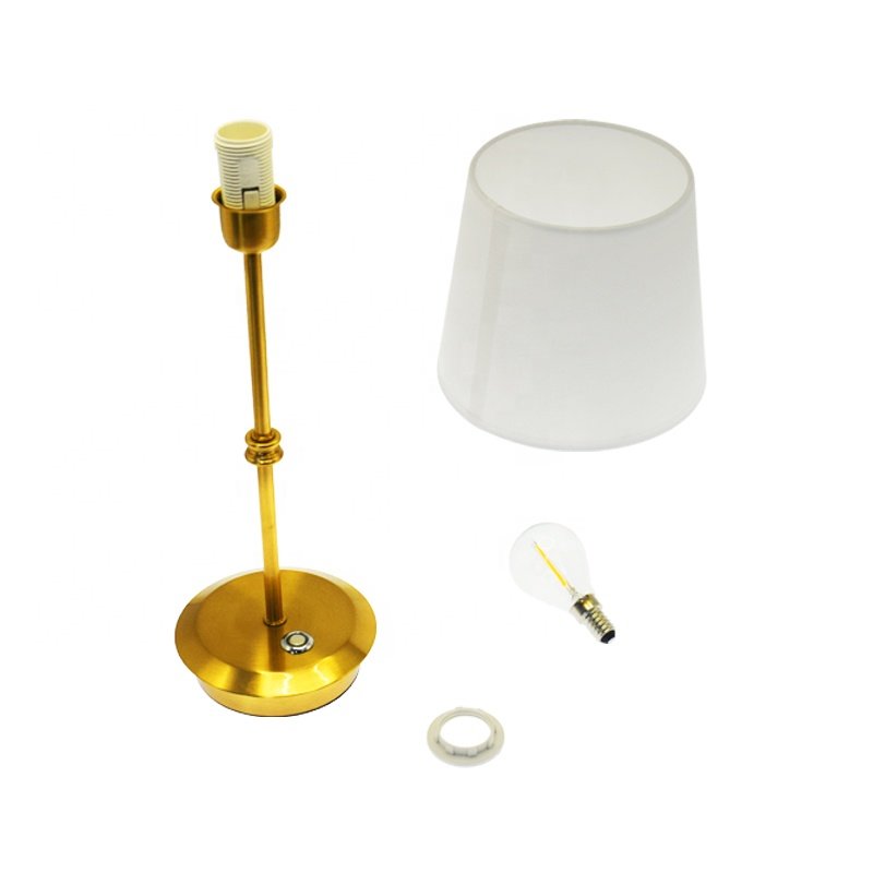 Wireless Modern Gold Brass Battery Rechargeable Restaurant Cordless Fabric Shade E27 Bulb LED Table Lamp