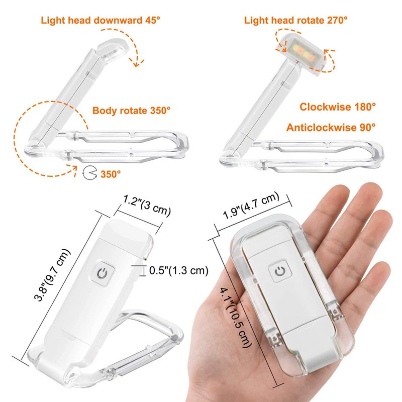 Portable Mini Eye Protection Bookmark Clip desk lamp Brightness Adjustable Folding LED USB Reading Rechargeable Book Light