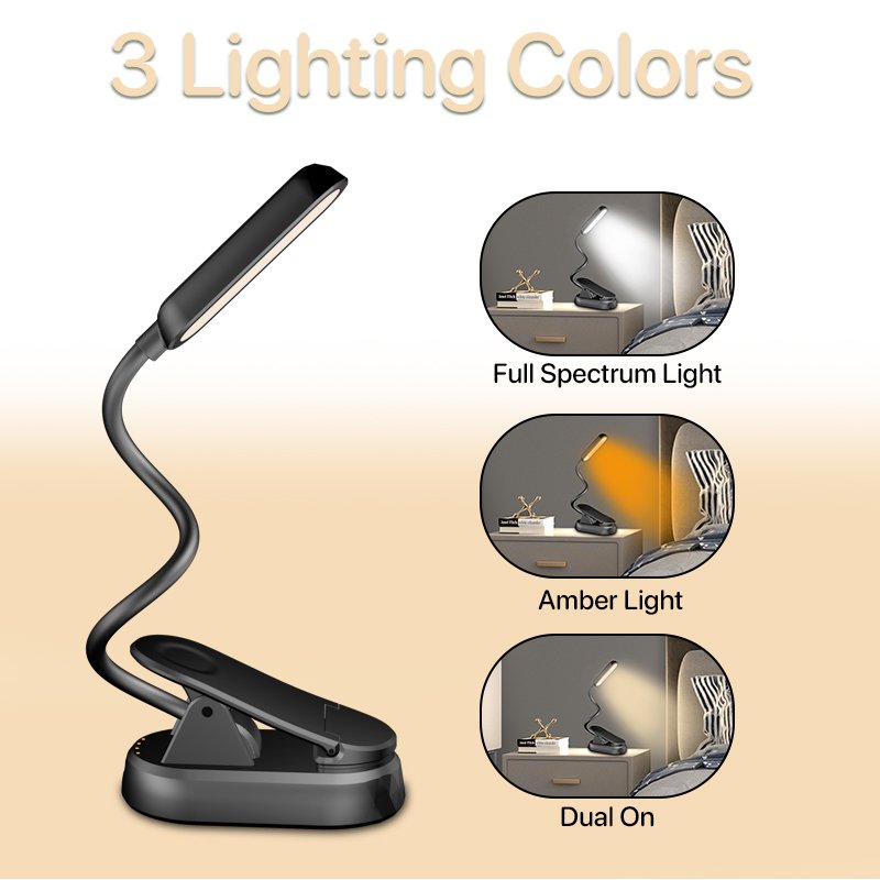 2024 new rechargeable smart clip on foldable amber color suitable for bedroom and living room PC material LED reading light