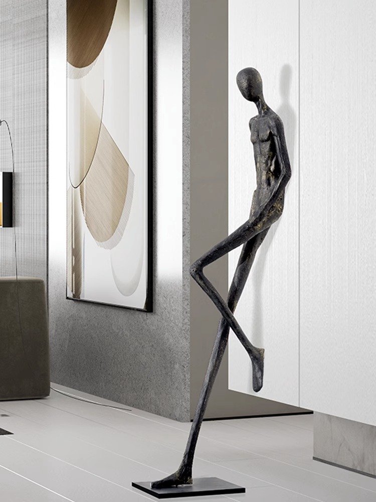interior life size resin shopping mall floor sculptures modern human body abstract art indoor decor lights led standing lamp