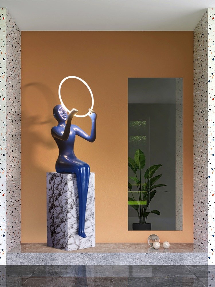 interior life size resin shopping mall floor sculptures modern human body abstract art indoor decor lights led standing lamp