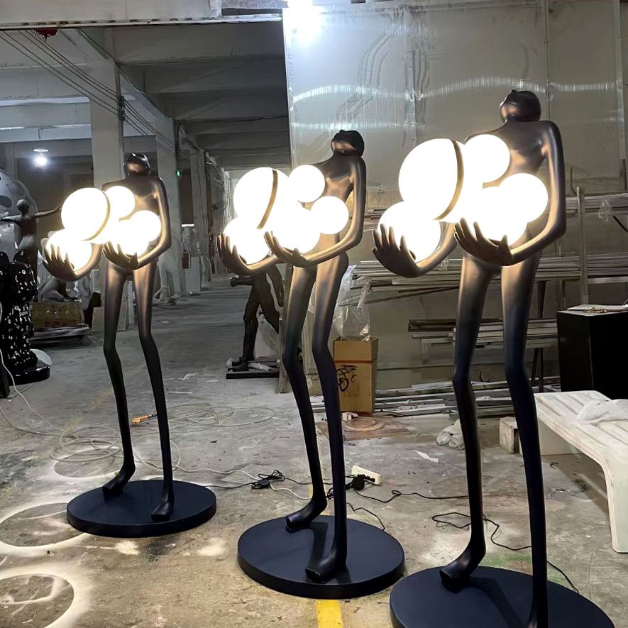 interior life size resin shopping mall floor sculptures modern human body abstract art indoor decor lights led standing lamp