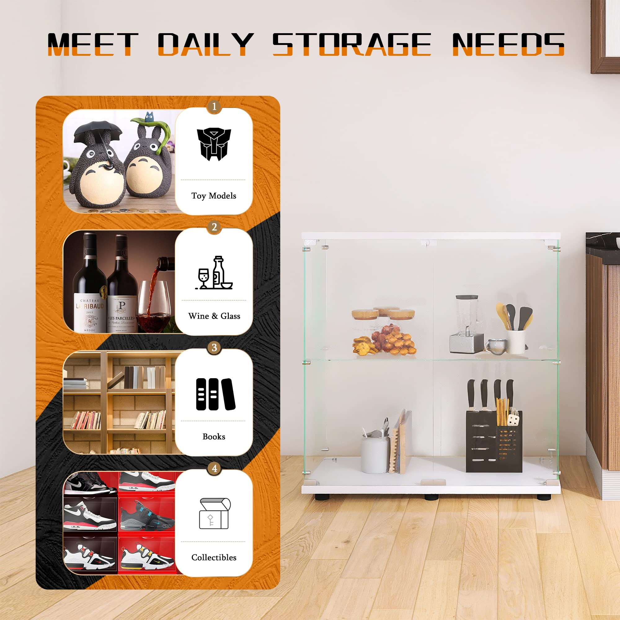 LED customized glass display cabinet design corner showcase smoke book toy curio shoe shelf floor stand glass shelves