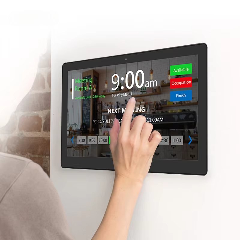 Customized Wall mount 13.3 inch LCD touch screen POE LED Light Bar Booking System Conference Meeting room Android tablet
