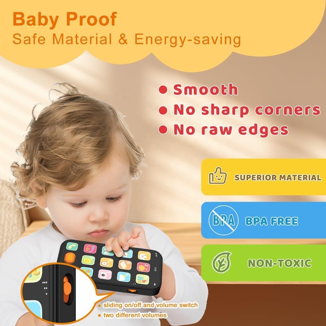 Bilingual Toy Phone Baby Phone with Sounds and Light, English/Spanish, Fun Early Learning Kids Smart Phone Baby Toys