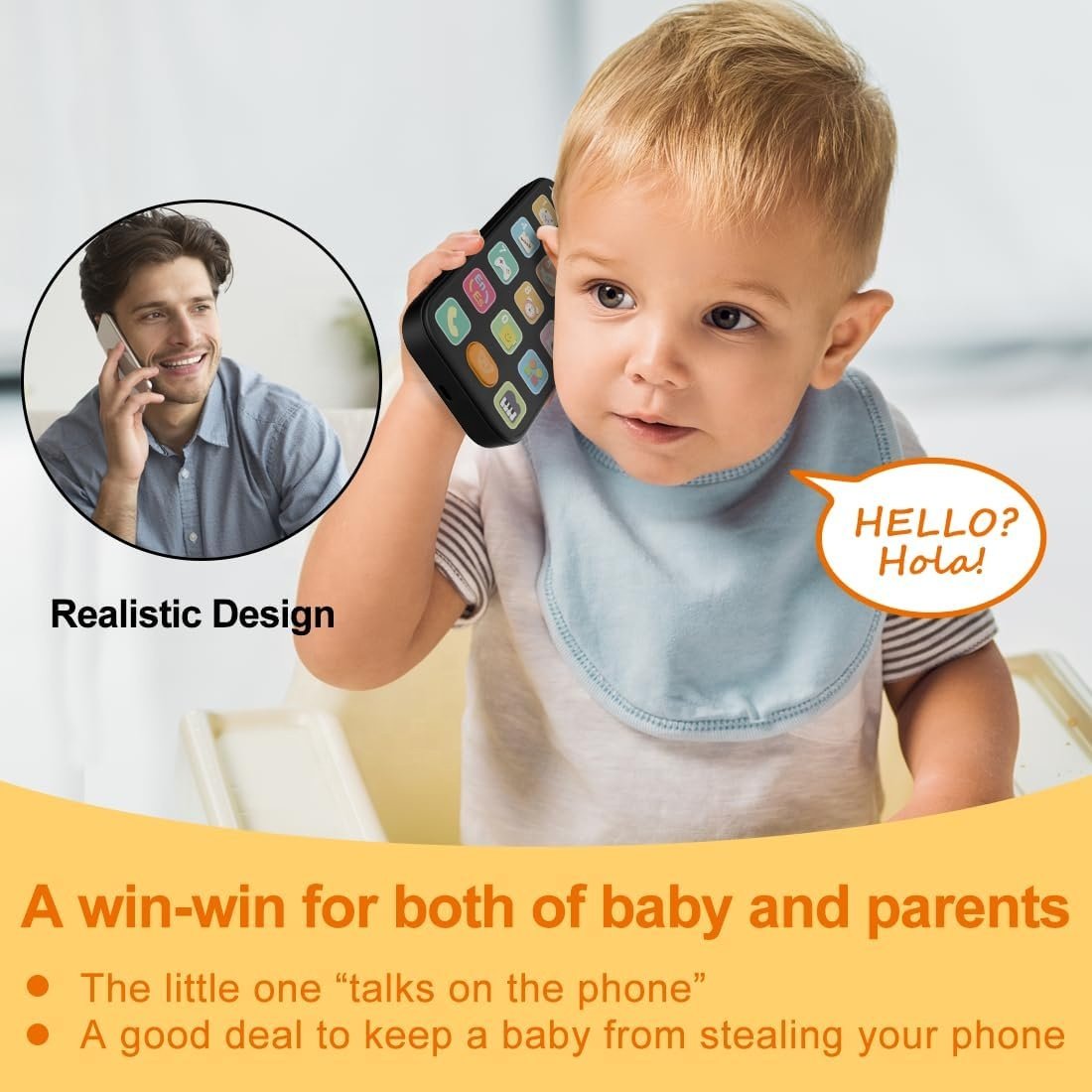 Bilingual Toy Phone Baby Phone with Sounds and Light, English/Spanish, Fun Early Learning Kids Smart Phone Baby Toys