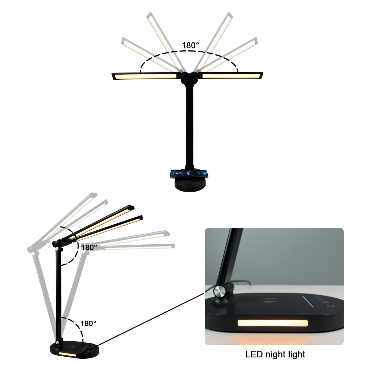 2 In 1 Double Head Charging Flip Folding Led Book Light For Reading Lights Desk Study Lamp Double Shade Table Lamp
