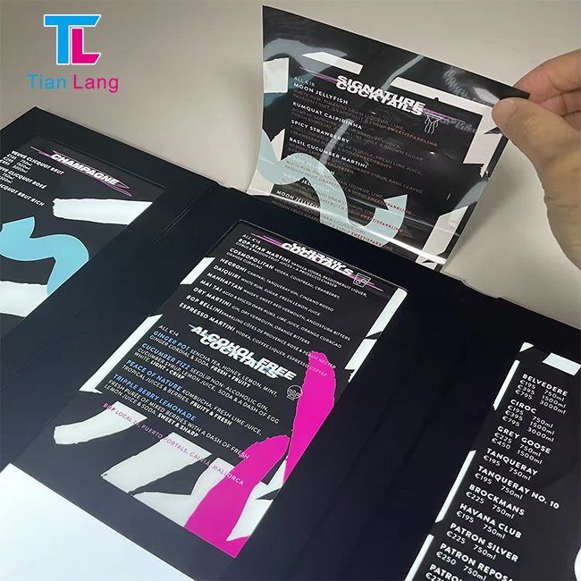 tianlang Custom LED Restaurant Menu Book Cover Luminous Window Display Menu LED Backlit Menu