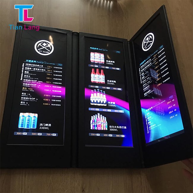 tianlang Custom LED Restaurant Menu Book Cover Luminous Window Display Menu LED Backlit Menu