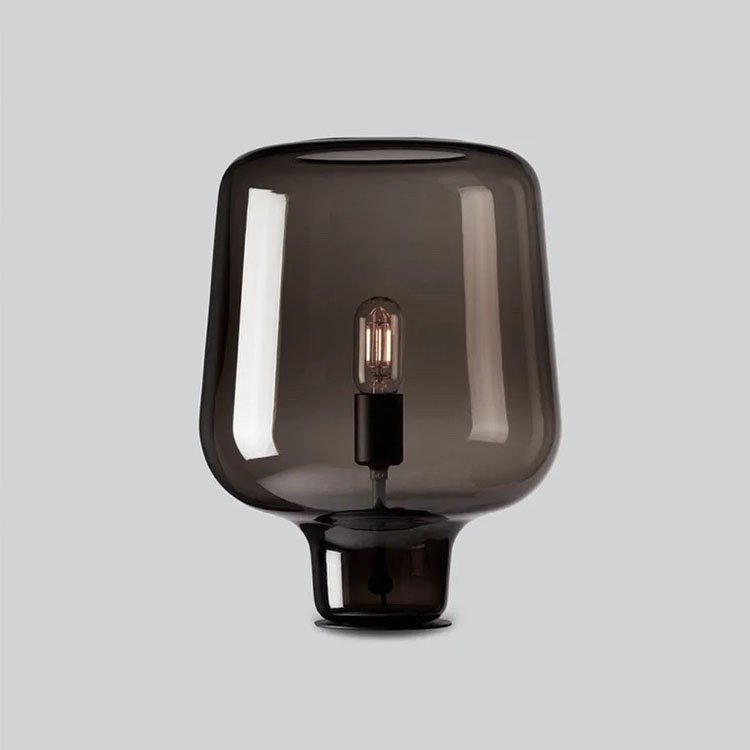Modern minimalist luxury decorative glass smoky grey table lamp for hotel bedroom bedside