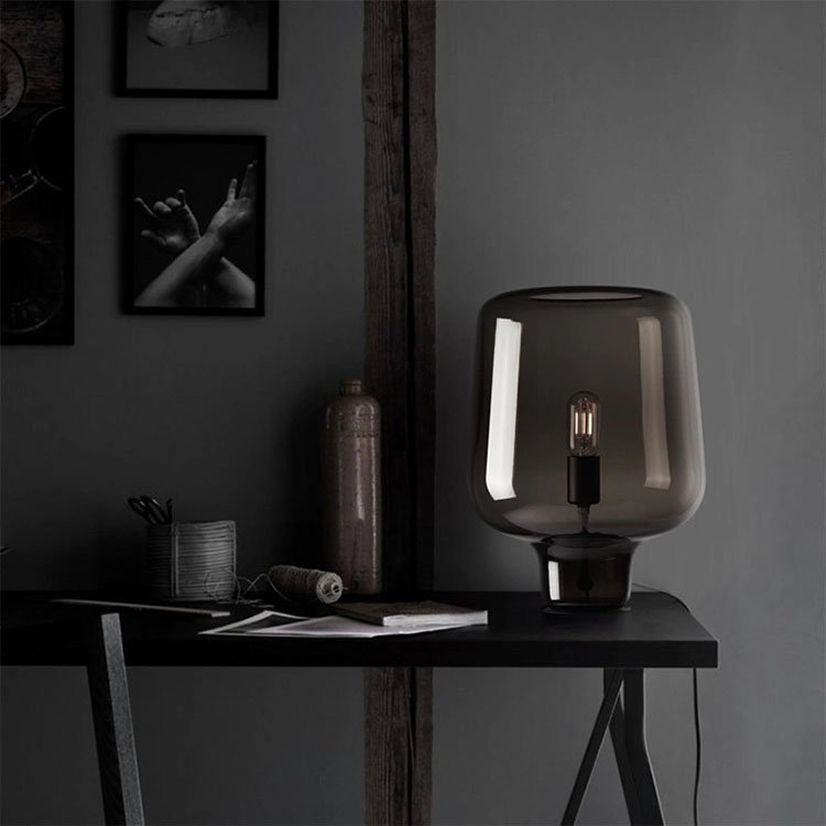 Modern minimalist luxury decorative glass smoky grey table lamp for hotel bedroom bedside