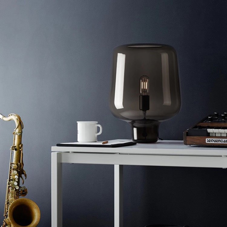 Modern minimalist luxury decorative glass smoky grey table lamp for hotel bedroom bedside