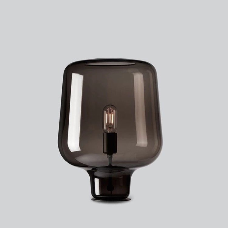 Modern minimalist luxury decorative glass smoky grey table lamp for hotel bedroom bedside