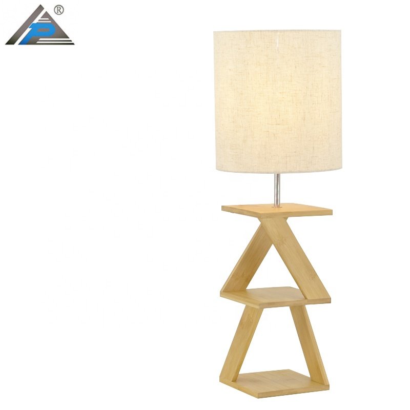 Multicolored Shade Living Room Decor Wood Storage Floor Lamp Modern Bamboo Natural Style Standing Floor Lamp with Book Shelf
