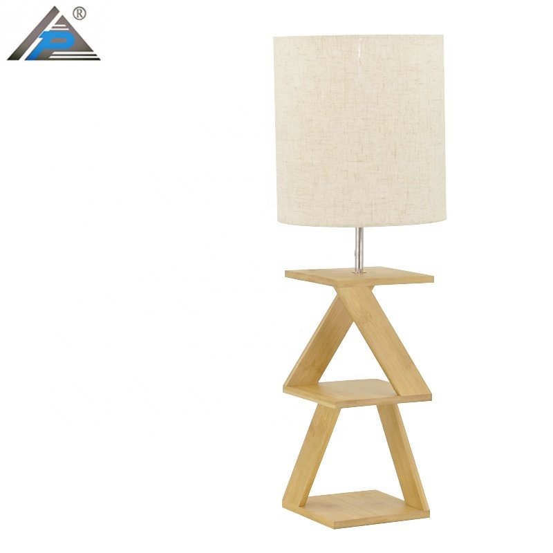 Multicolored Shade Living Room Decor Wood Storage Floor Lamp Modern Bamboo Natural Style Standing Floor Lamp with Book Shelf