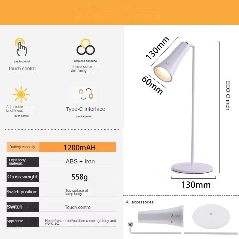 Portable Touch Control Dimmable Eye Protection metal folding LED book Reading Light for Office Dormitory Creative Travel