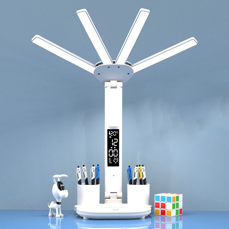 Wholesale Fold-Able Dormitory Student Lamp 4 Heads Dimmable Book Reading Light With Fan Household 3 In 1 Study Smart Table Lamp