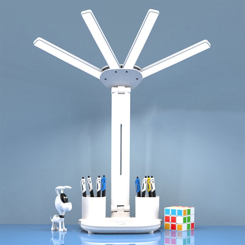 Wholesale Fold-Able Dormitory Student Lamp 4 Heads Dimmable Book Reading Light With Fan Household 3 In 1 Study Smart Table Lamp