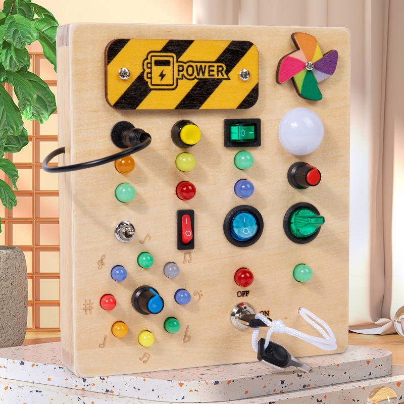 KS High Quality Kids Montessori Educational Electronic 16 Led Light Switch Wooden Busy Board Toys for Toddler