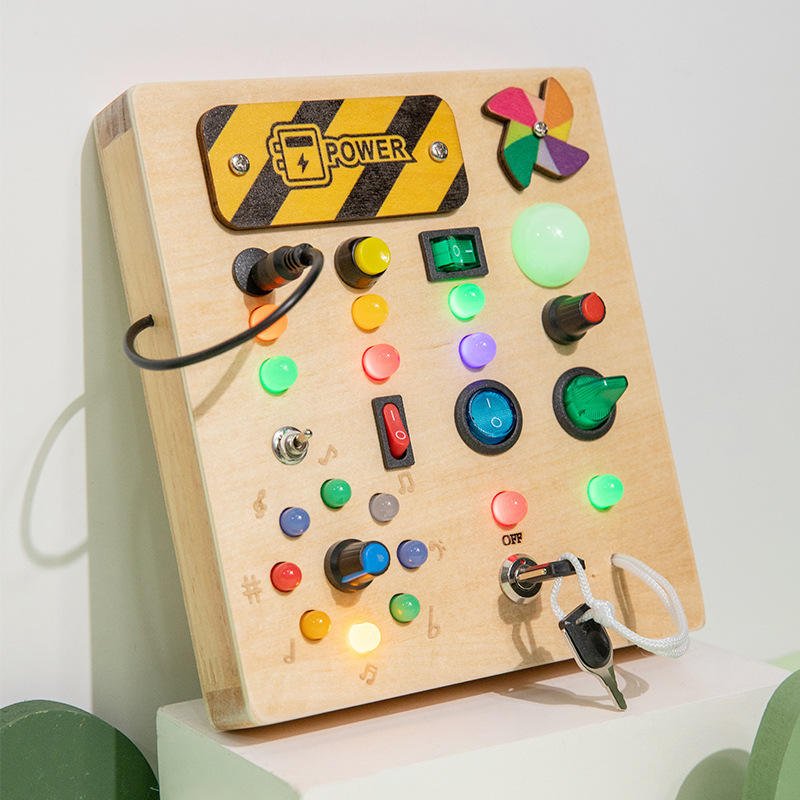 KS High Quality Kids Montessori Educational Electronic 16 Led Light Switch Wooden Busy Board Toys for Toddler