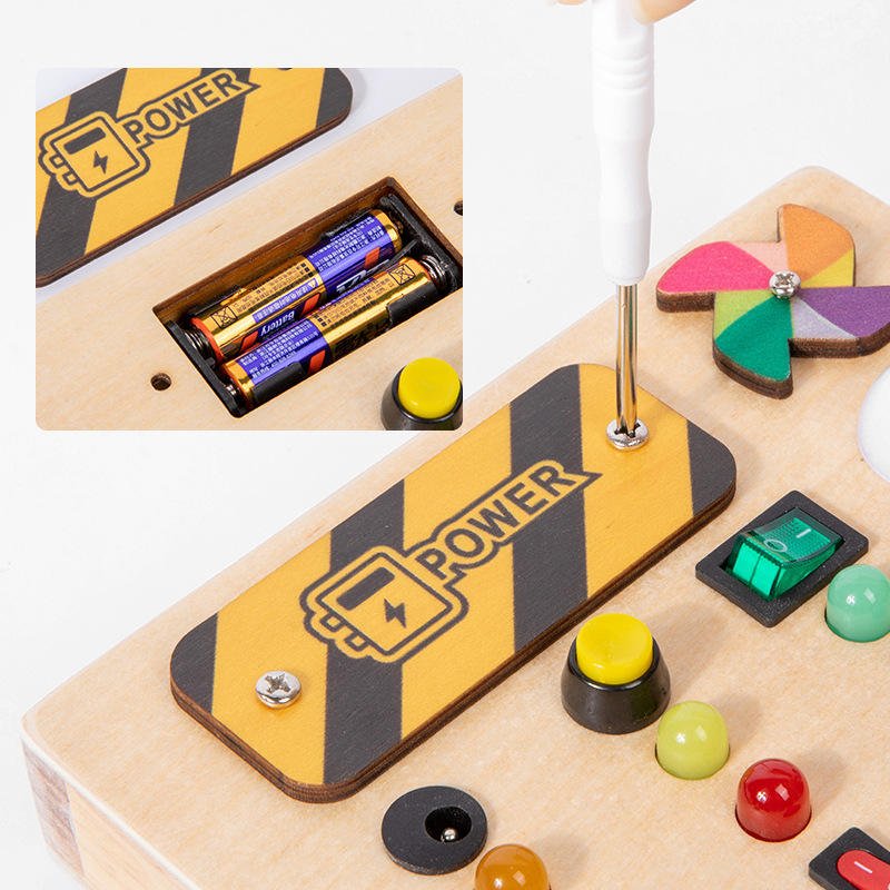 KS High Quality Kids Montessori Educational Electronic 16 Led Light Switch Wooden Busy Board Toys for Toddler