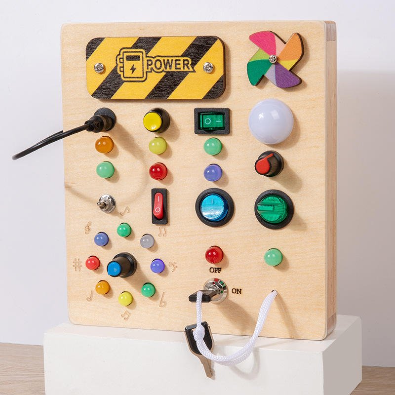 KS High Quality Kids Montessori Educational Electronic 16 Led Light Switch Wooden Busy Board Toys for Toddler