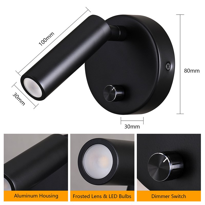 Rotating embed mounted led headboard reading wall light 3W led book bed wall light bedside wall lamp