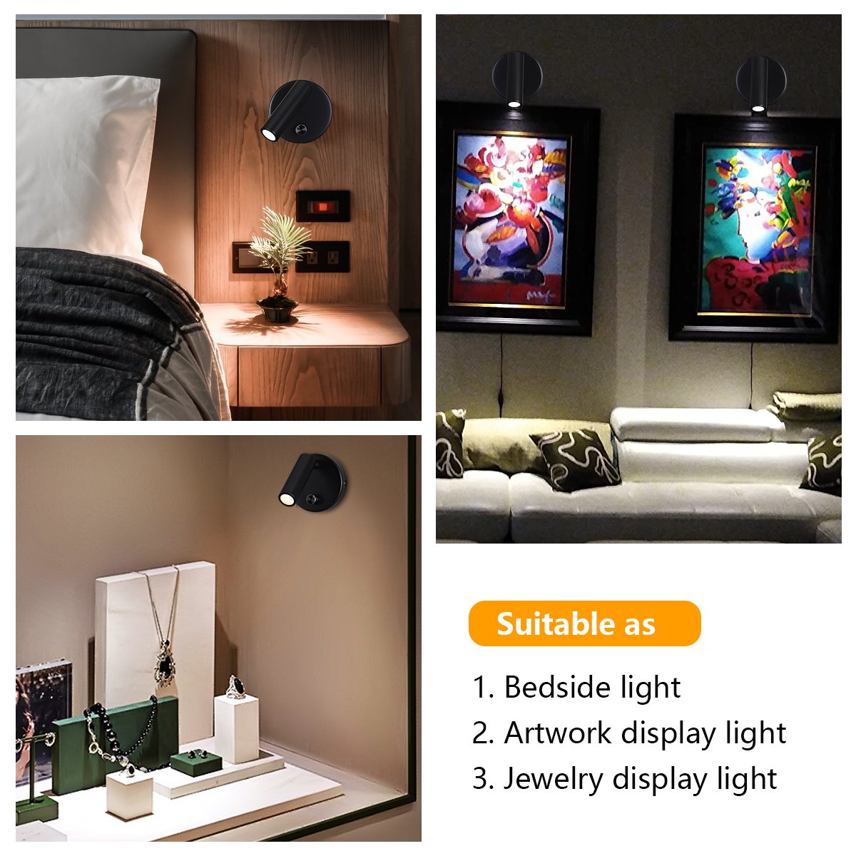 Rotating embed mounted led headboard reading wall light 3W led book bed wall light bedside wall lamp
