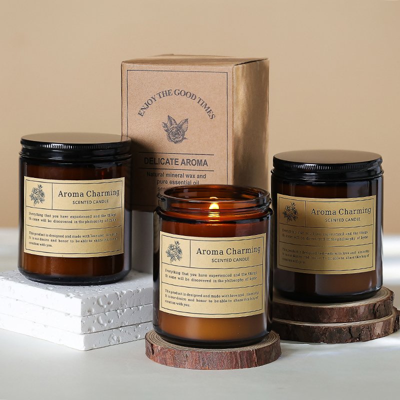 Wholesale Bulk Amber Glass Jar Soy Wax Scent Fragrance Candles Oil Custom Private Label Luxury Scented Candles
