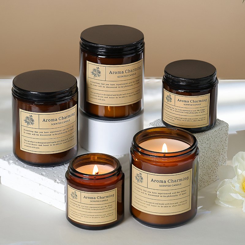 Wholesale Bulk Amber Glass Jar Soy Wax Scent Fragrance Candles Oil Custom Private Label Luxury Scented Candles