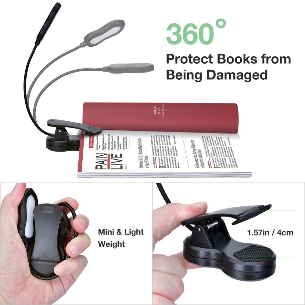Rechargeable Book Light, usb rechargeable Clip on LED Book Lamp, 3 Colors x3 Levels Eye Care Reading Lights