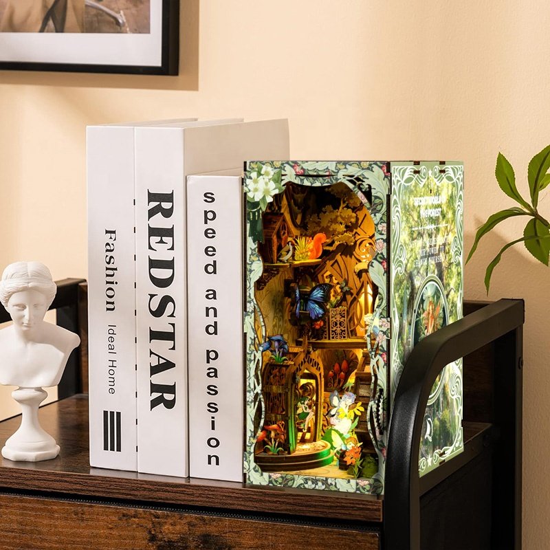 Led light data server spindles solid wood business gift acotar book nook kit home decoration book nook motion