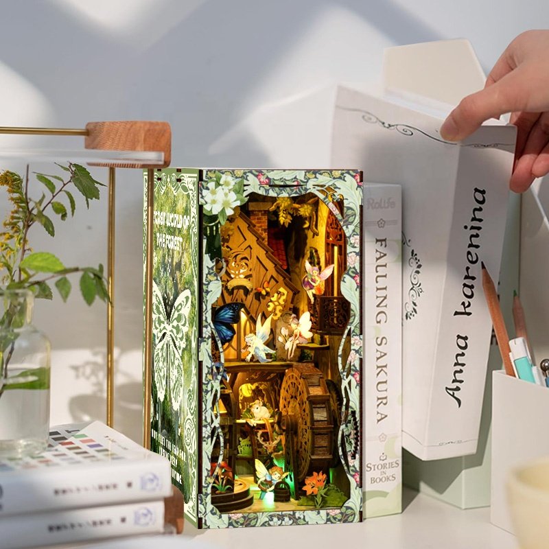 Led light data server spindles solid wood business gift acotar book nook kit home decoration book nook motion