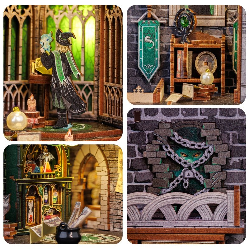 CuteBee New Style Magic Dollhouse Darkness Common Room Wooden puzzle with LED Night Light Building Model Toys Book Nook