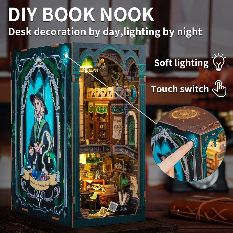 CuteBee New Style Magic Dollhouse Darkness Common Room Wooden puzzle with LED Night Light Building Model Toys Book Nook