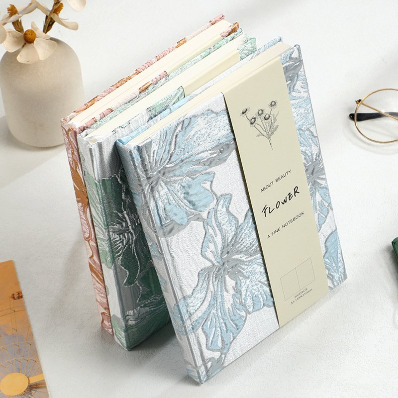 Wholesale A5 Flower Silver Gold Thread Brocade Lily Jacquard Cotton Cloth Book Fabric Hardcover Notebook Elegant Eco Friendly