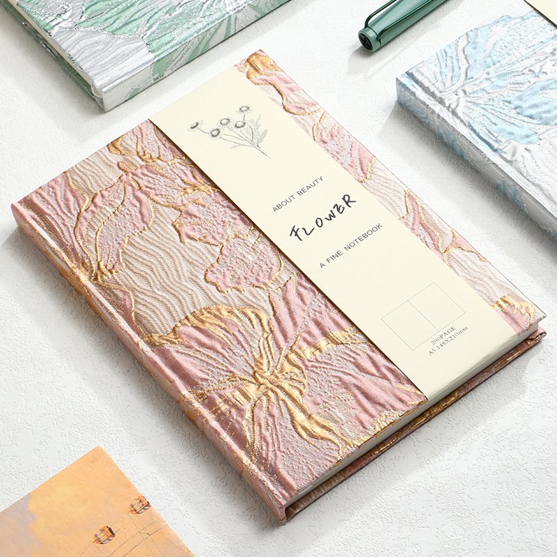 Wholesale A5 Flower Silver Gold Thread Brocade Lily Jacquard Cotton Cloth Book Fabric Hardcover Notebook Elegant Eco Friendly