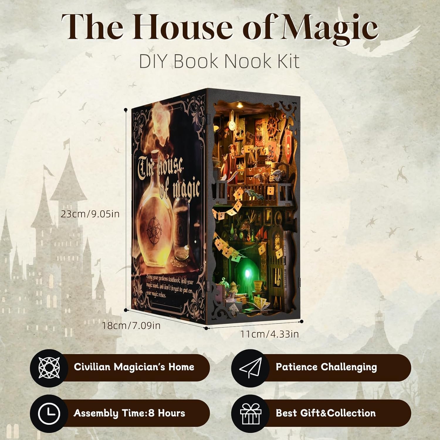2024 The House of Magic Miniature House 3D Book Nook Kit Puzzle DIY Book Nook with LED Light
