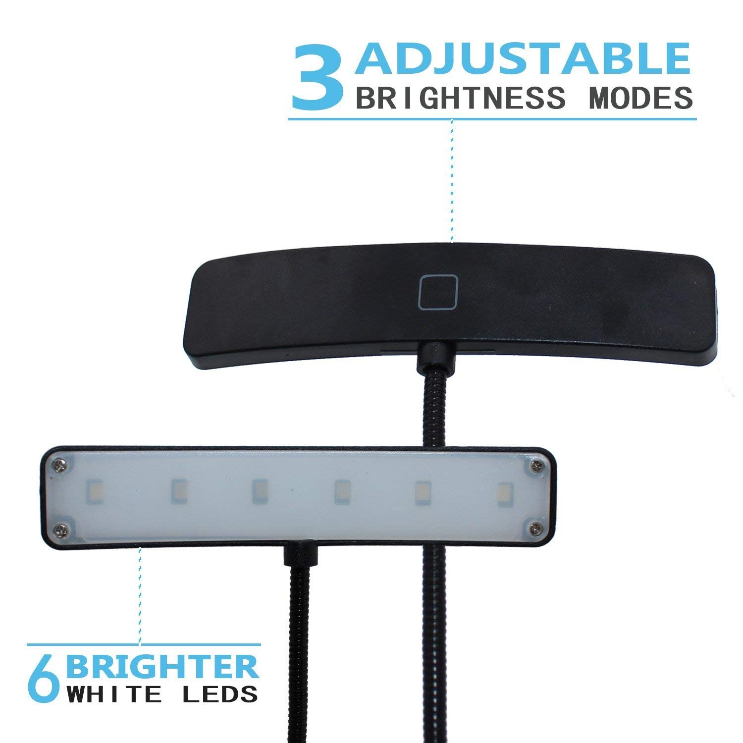 Rechargeable Book Light 6 LED Reading Light Flexible Easy Clip Night Reading Lamp in Bed with 3-Level White Daylight