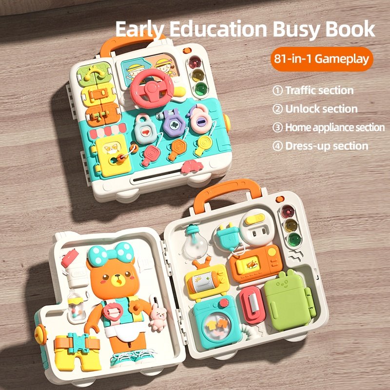 Animal Bear Baby Sensory Toys Busy Board Light Up Musical Puzzle Plastic Funny Busy Books General Knowledge Teaching Toy