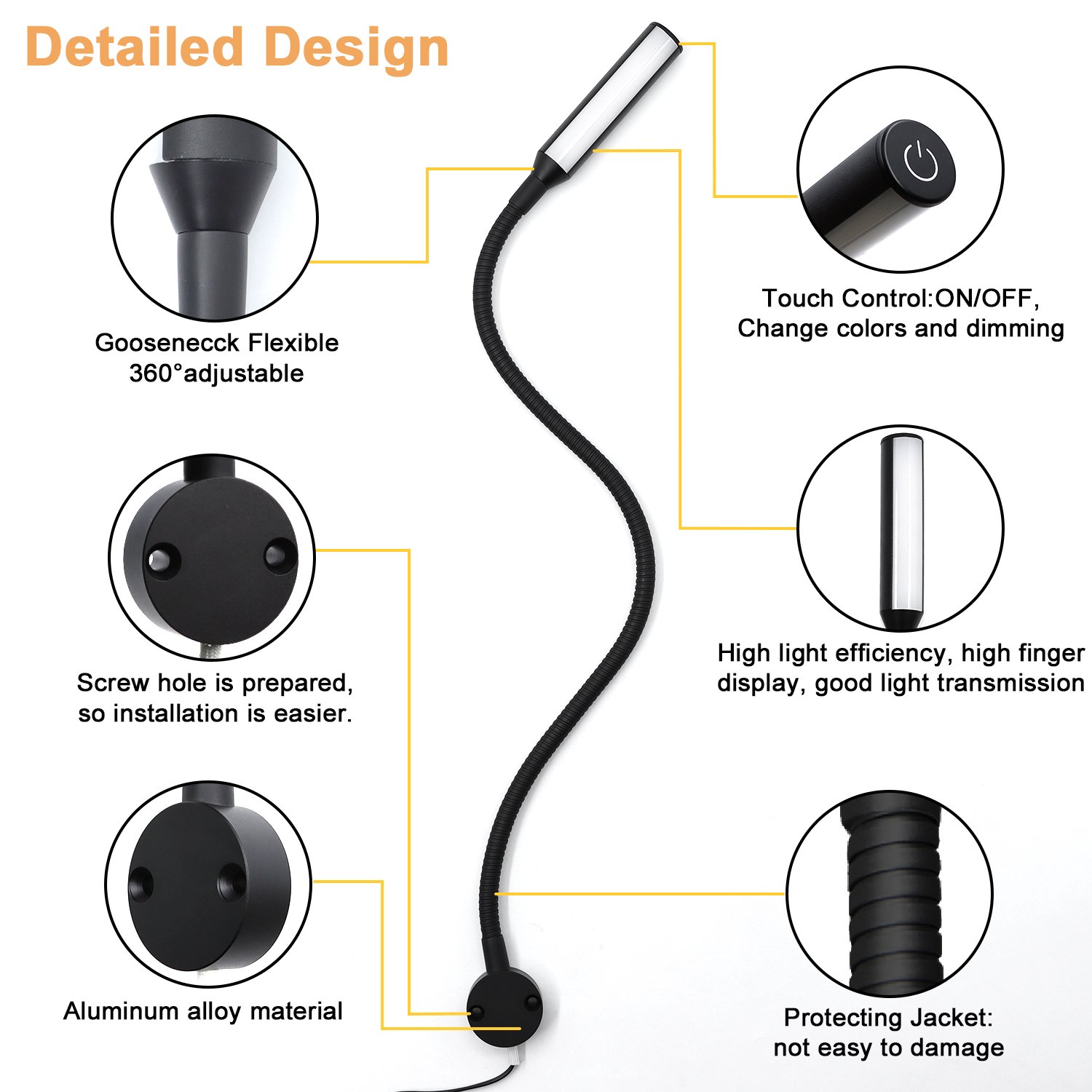 VST Flexible Dimmable LED Table Lamp Reading Desk Light Book Lamp for Hotel Reading Light