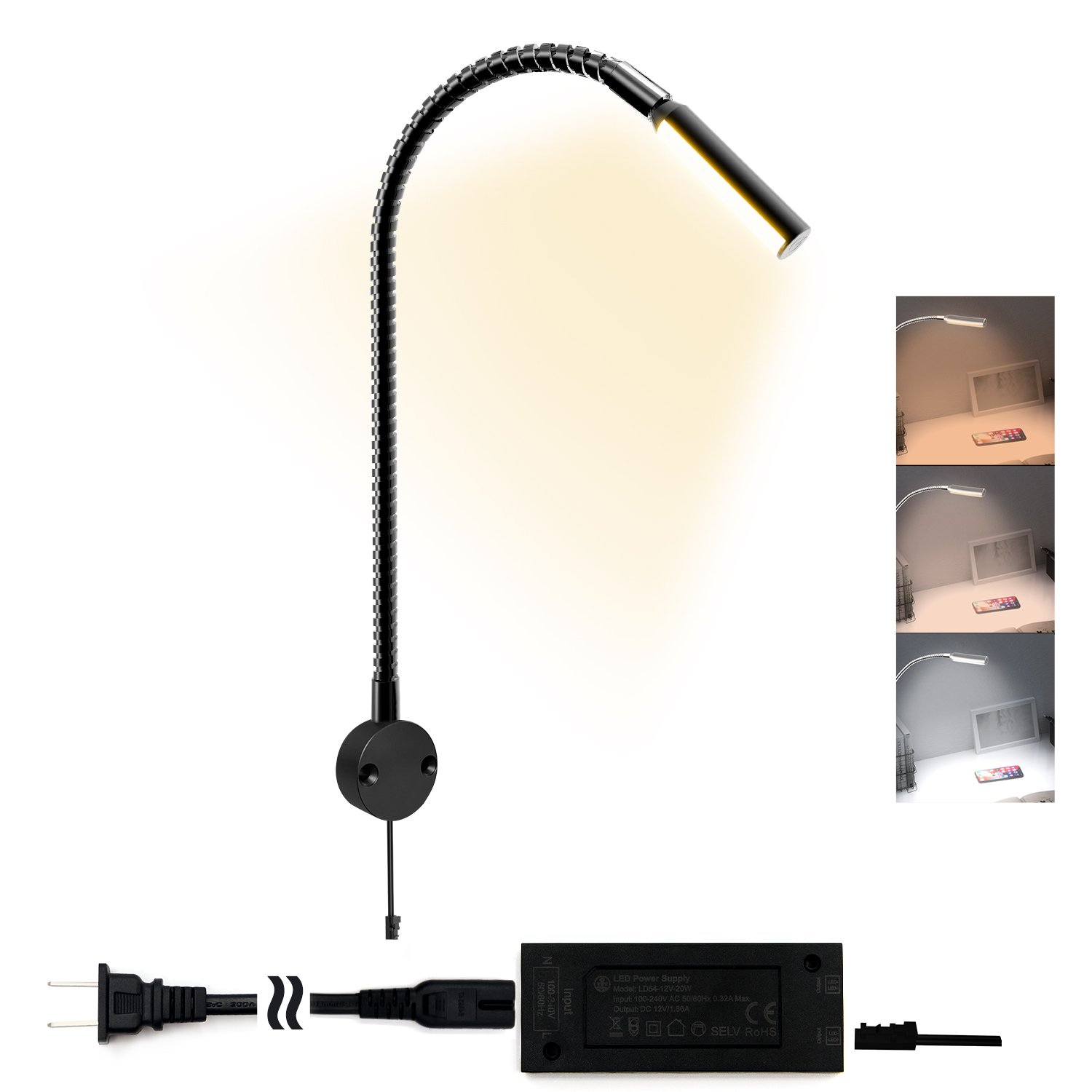 VST Flexible Dimmable LED Table Lamp Reading Desk Light Book Lamp for Hotel Reading Light