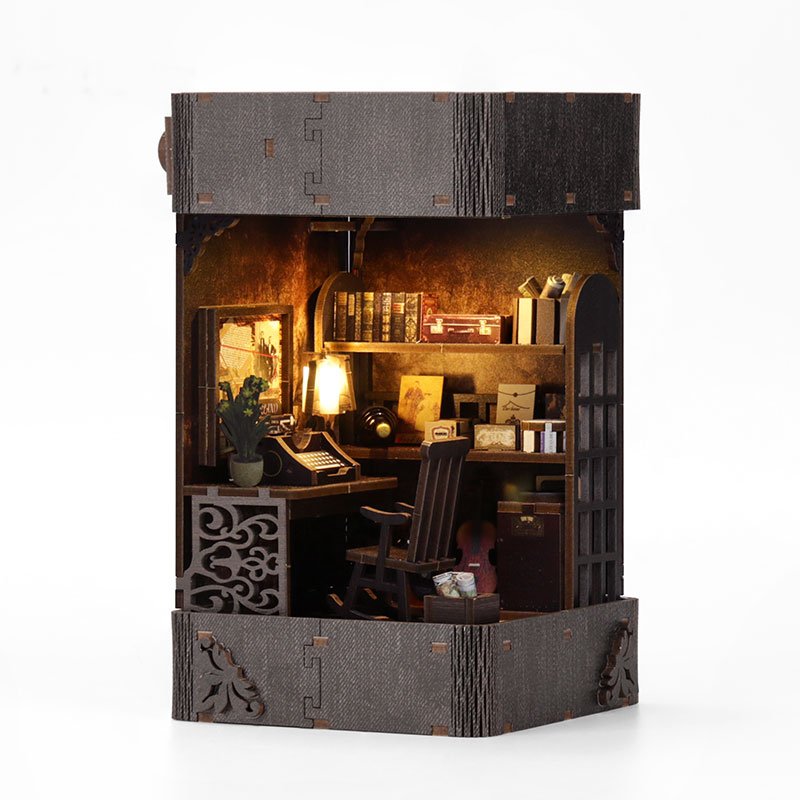 Wholesale book nook miniature book nook puzzle 3d wooden puzzle bookend diy book nook kit